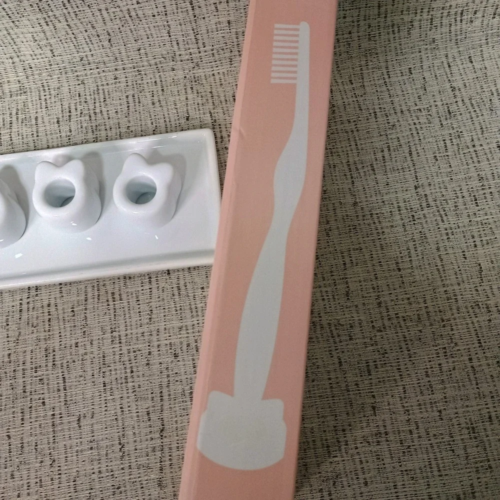 Cat Lady Box White Ceramic Cat Toothbrush Holders and Tray Set 5 Piece NEW
